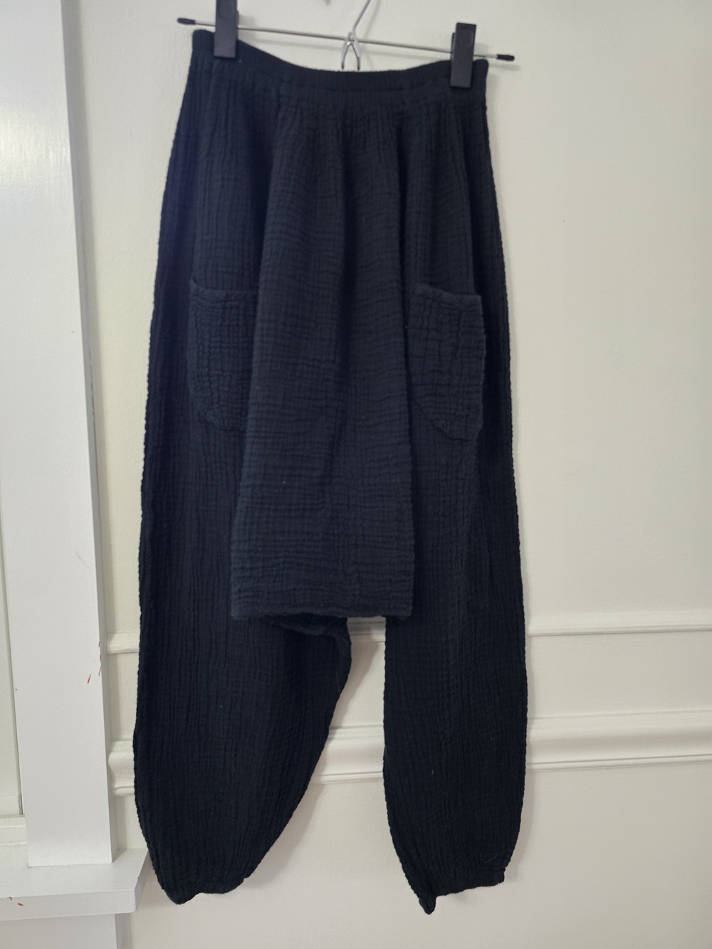 Forgotten Tribes Black Relaxed Harem Pants with Patch Pockets
